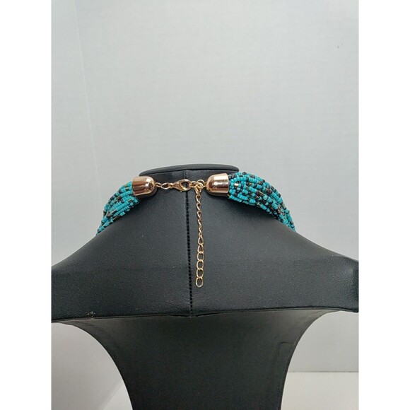 Blue Black & Gold  Seed Bead Multi Strand (35) Necklace 18" To First Drop - Picture 2 of 5